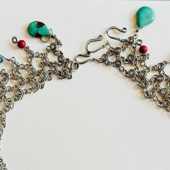 BOHO Turquoise Coral collar Necklace VtG Genuine Gemstone stone Natural 16" Y2k - Picture 5 of 7